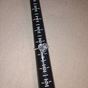 Ring: Silver tone heart shaped glass ring size 6.5.